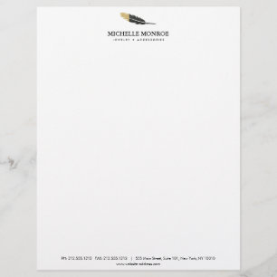 Trendy Gold Dipped Boho Feather Designer White Letterhead Design
