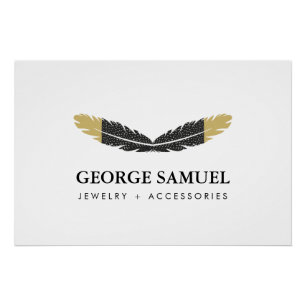 Trendy Gold Dipped Boho Feather Logo  Poster