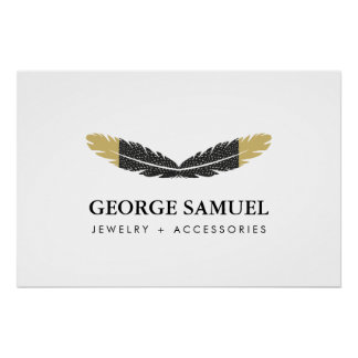 Trendy Gold Dipped Boho Feather Logo Poster