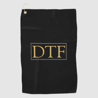 Trendy Gold DIY Monogram/Name, Grey Border, Black Golf Towel