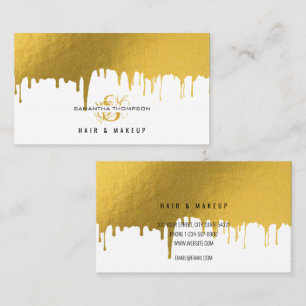Trendy Gold Drips Hair & Makeup Artist Business Card