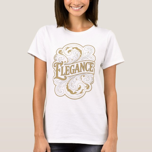 Trendy Gold ELEGANCE Statement Design T-Shirt (Front)