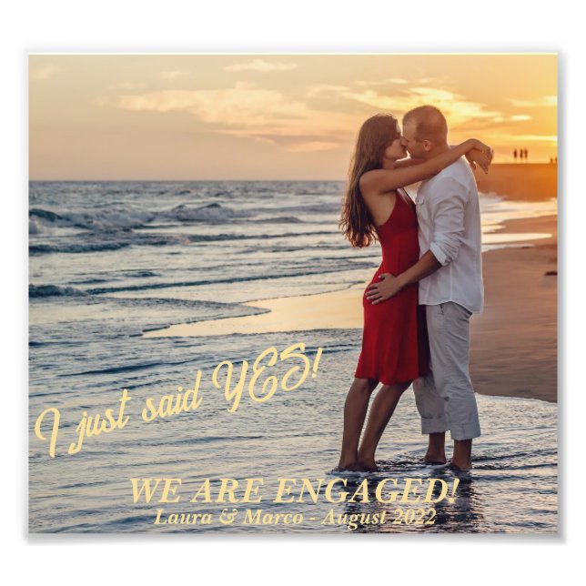 Trendy Gold Engagement Announcement Couple Photo Print (Front)