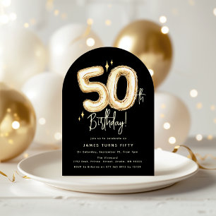 Trendy Gold Fifty Balloon 50th Birthday Party Invitation