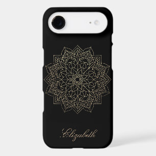 Trendy Gold Floral Mandala, Black -Personalised
