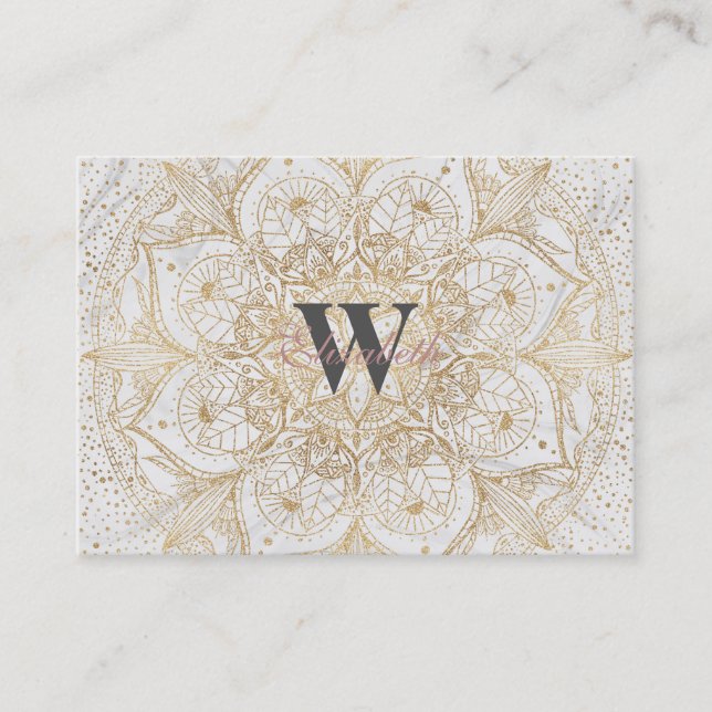 Trendy Gold Floral Mandala Marble Design Business Card (Front)