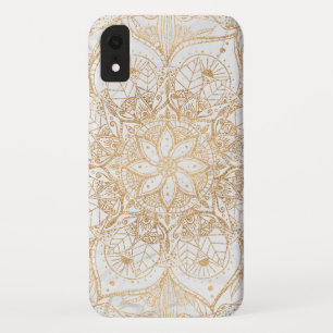 Trendy Gold Floral Mandala Marble Design iPhone XR Case