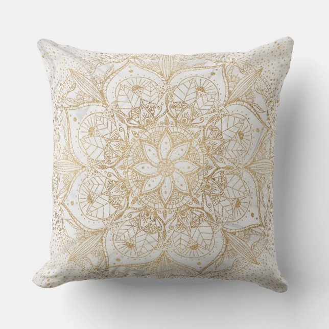 Trendy Gold Floral Mandala Marble Design Cushion (Front)