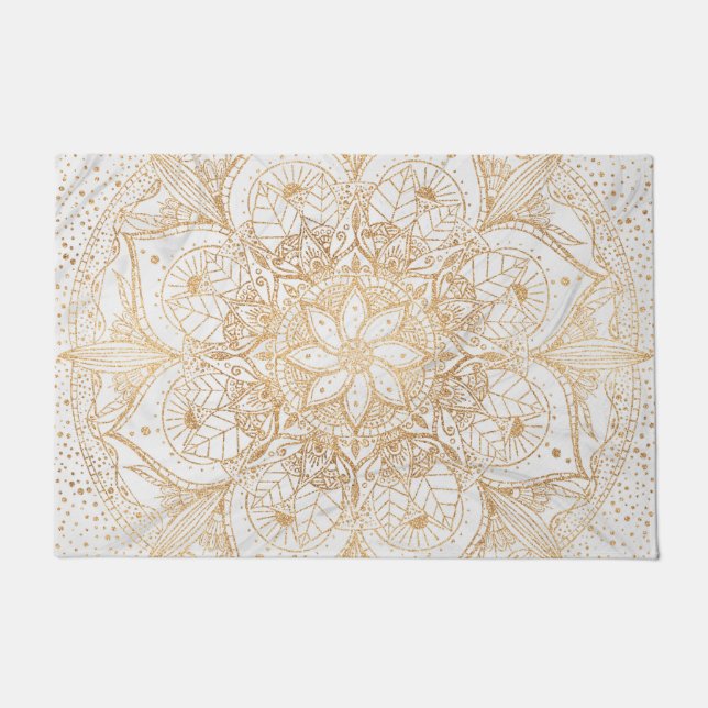 Trendy Gold Floral Mandala Marble Design Doormat (Front)