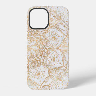 Trendy Gold Floral Mandala Marble Design iPhone 12 Case