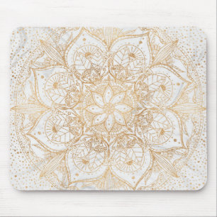 Trendy Gold Floral Mandala Marble Design Mouse Mat