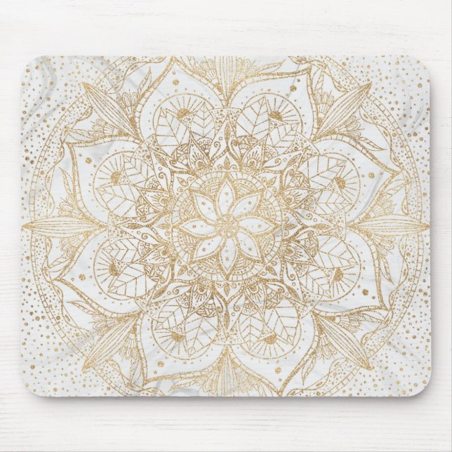 Trendy Gold Floral Mandala Marble Design Mouse Mat (Front)