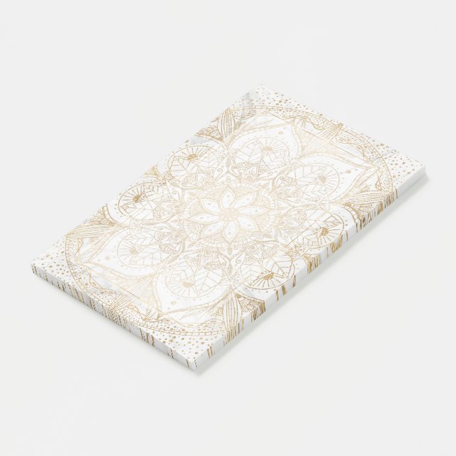 Trendy Gold Floral Mandala Marble Design Post-it Notes (Angled)