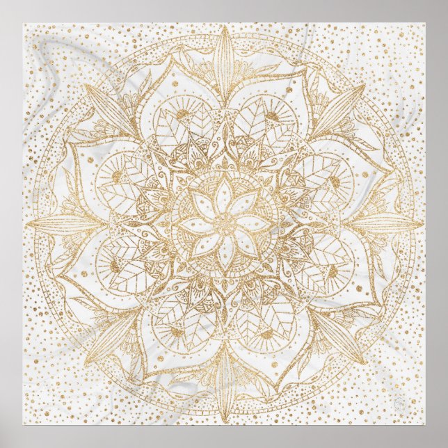 Trendy Gold Floral Mandala Marble Design Poster (Front)