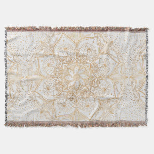 Trendy Gold Floral Mandala Marble Design Throw Blanket