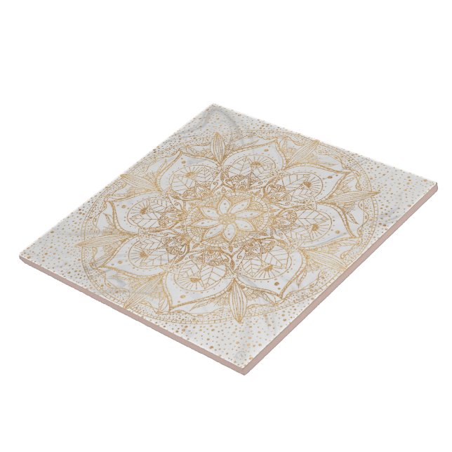 Trendy Gold Floral Mandala Marble Design Tile (Side)