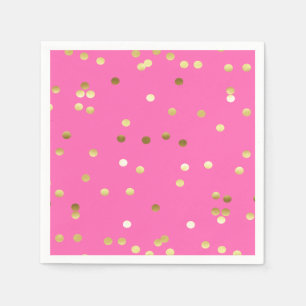 Trendy Gold Foil Confetti Hot Pink Napkin
