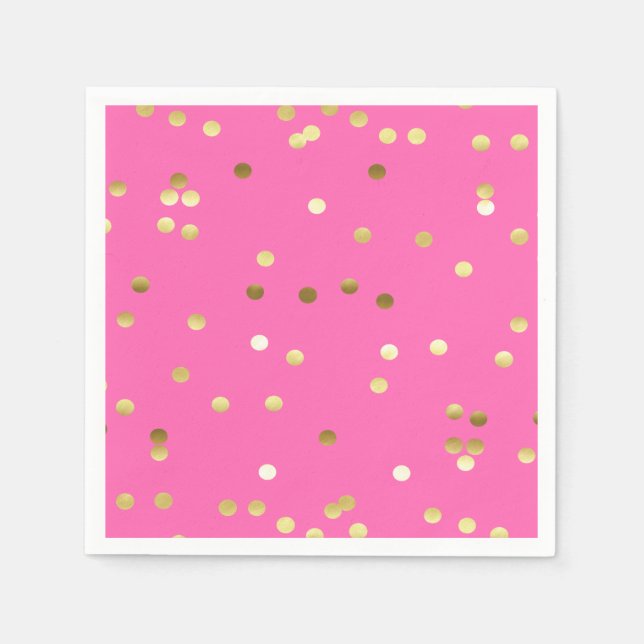 Trendy Gold Foil Confetti Hot Pink Napkin (Front)