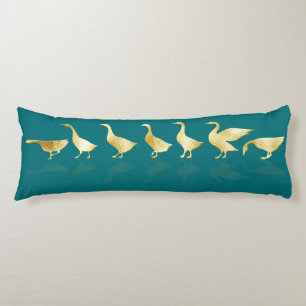 Trendy Gold Foil Geese, Your Name Teal Body Pillow