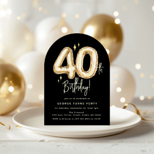 Trendy Gold Forty Balloon 40th Birthday Party Invitation
