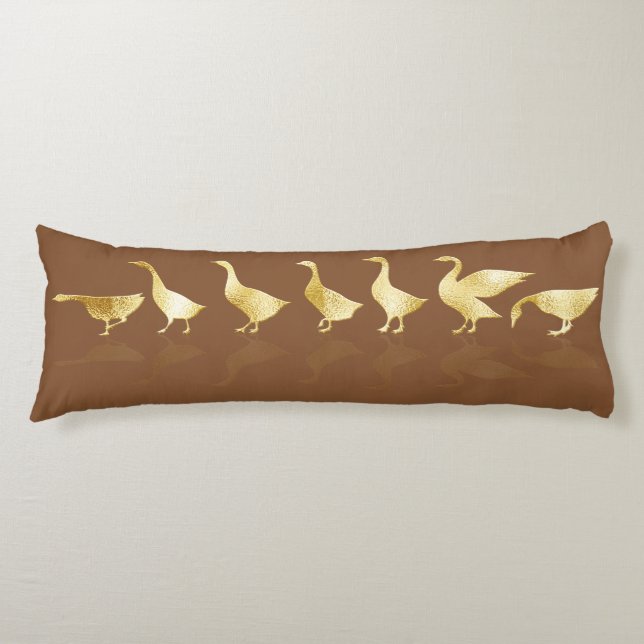 Trendy Gold Geese Your Name Clay Cinnamon Brown Body Cushion (Front)