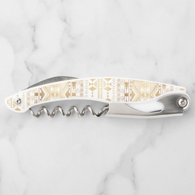Trendy Gold Geometric Tribal Aztec Pattern Corkscrew (Back)