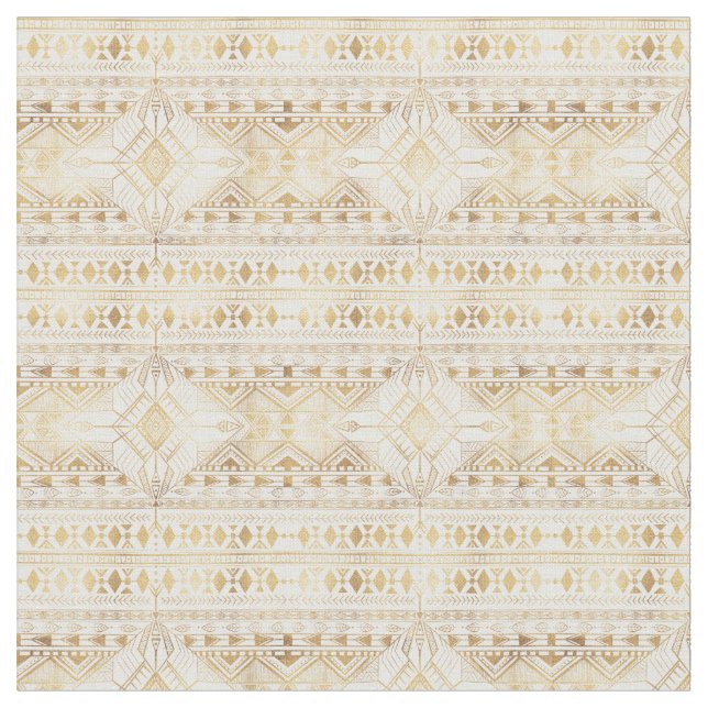 Trendy Gold Geometric Tribal Aztec Pattern Fabric (Close Up)