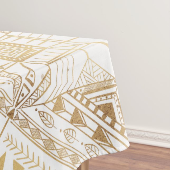 Trendy Gold Geometric Tribal Aztec Pattern Tablecloth (In Situ)