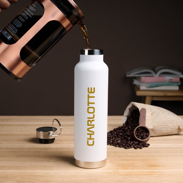 Trendy Gold  Girls Name Script Custom Water Bottle (Coffee (Rotated))