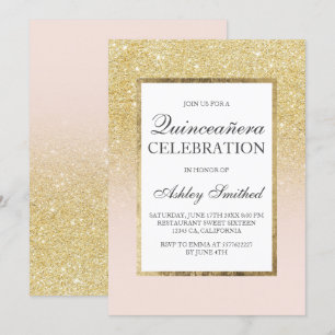 Trendy gold girly glitter elegant chic Quinceañera Invitation