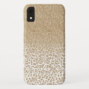 Trendy Gold Glitter and Leopard Print Gradient iPhone XR Case