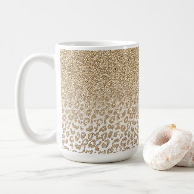 Trendy Gold Glitter and Leopard Print Gradient Coffee Mug (With Donut)