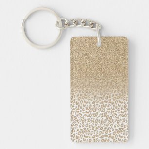 Trendy Gold Glitter and Leopard Print Gradient Key Ring