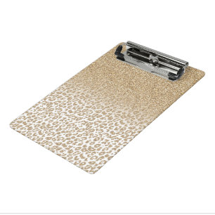 Trendy Gold Glitter and Leopard Print Gradient Mini Clipboard