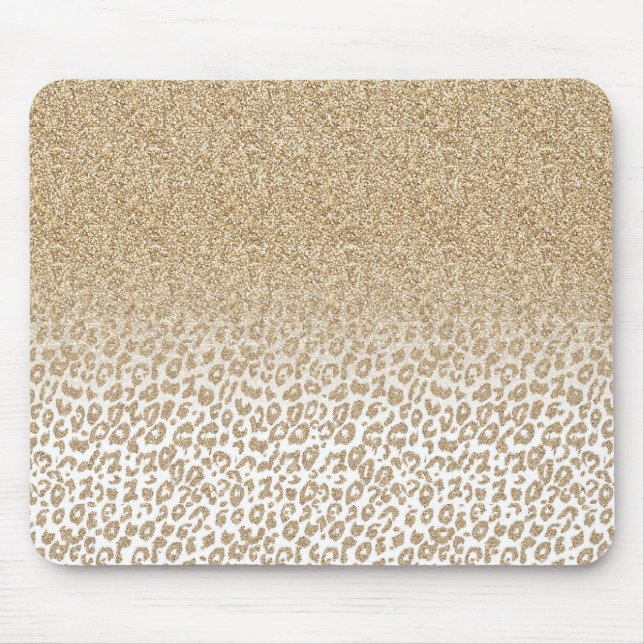 Trendy Gold Glitter and Leopard Print Gradient Mouse Mat (Front)