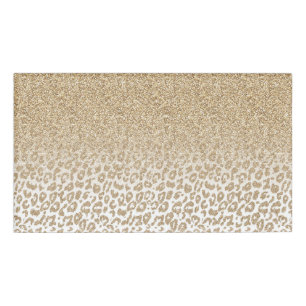 Trendy Gold Glitter and Leopard Print Gradient Name Tag