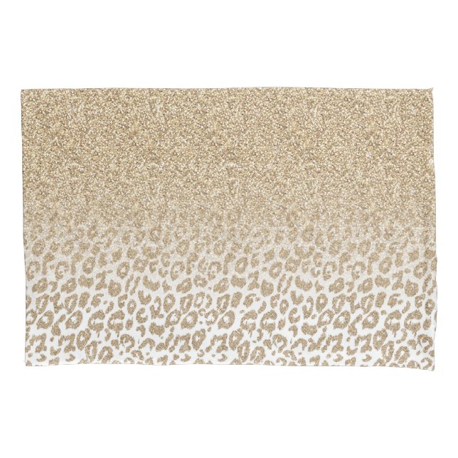 Trendy Gold Glitter and Leopard Print Gradient Pillowcase (Front)