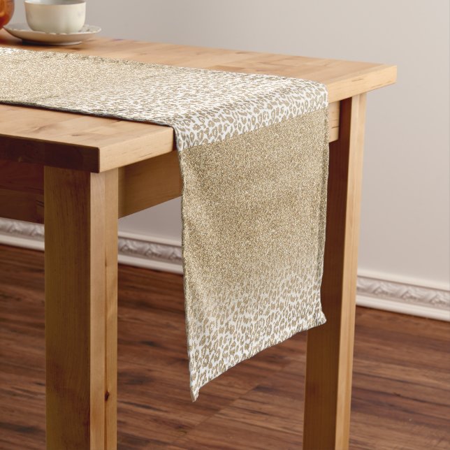 Trendy Gold Glitter and Leopard Print Gradient Short Table Runner (In Situ)