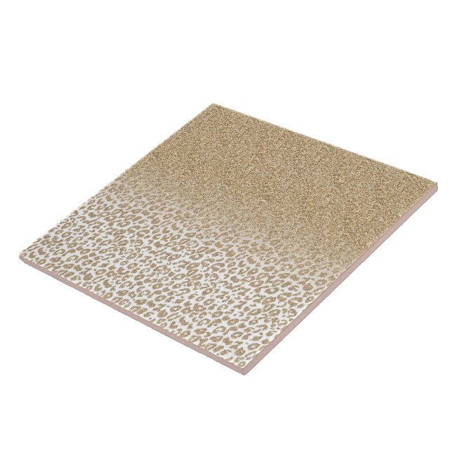 Trendy Gold Glitter and Leopard Print Gradient Tile (Side)