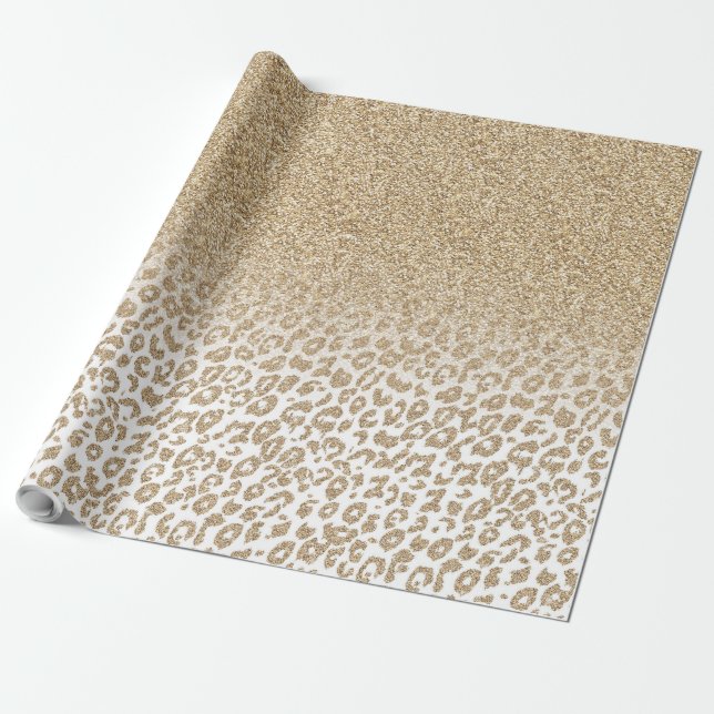 Trendy Gold Glitter and Leopard Print Gradient Wrapping Paper (Unrolled)