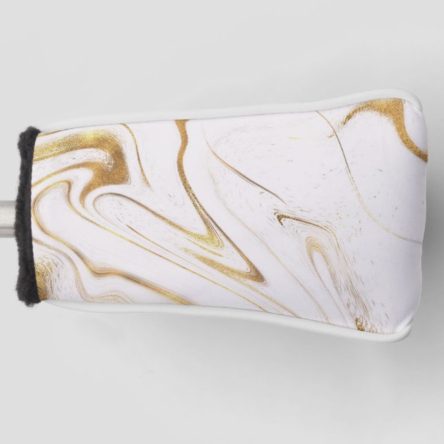 Trendy Gold Glitter and White Marble  Golf Head Cover (Front)
