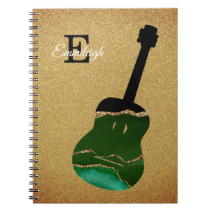 Trendy Gold Glitter Green Black Marble Guitar Notebook