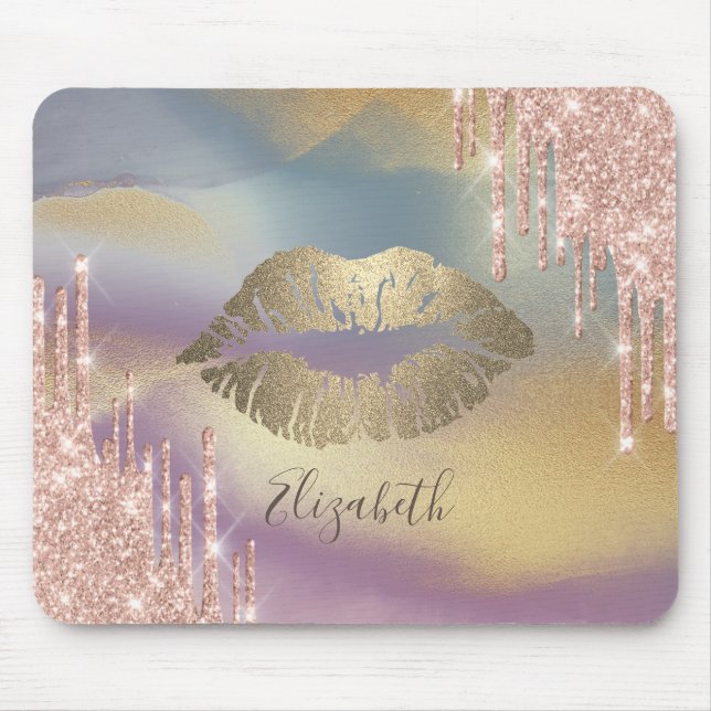 Trendy Gold Glitter Lips,Colourful,Glitter Drips  Mouse Mat (Front)