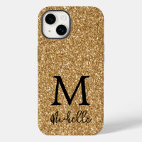 Trendy Gold Glitter Monogram Initial Name