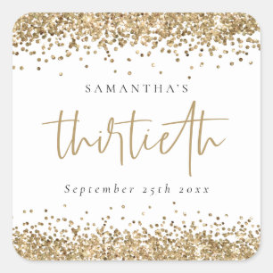 Trendy Gold Glitter Name Date Thirtieth  Square Sticker