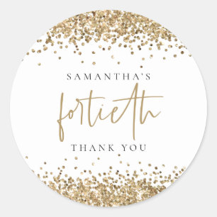 Trendy Gold Glitter Name Fortieth Thank You Classic Round Sticker