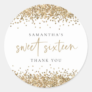 Trendy Gold Glitter Name Sweet Sixteen Thank You  Classic Round Sticker