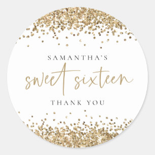 Trendy Gold Glitter Name Sweet Sixteen Thank You  Classic Round Sticker