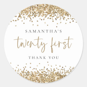Trendy Gold Glitter Name Twenty First Thank You  Classic Round Sticker