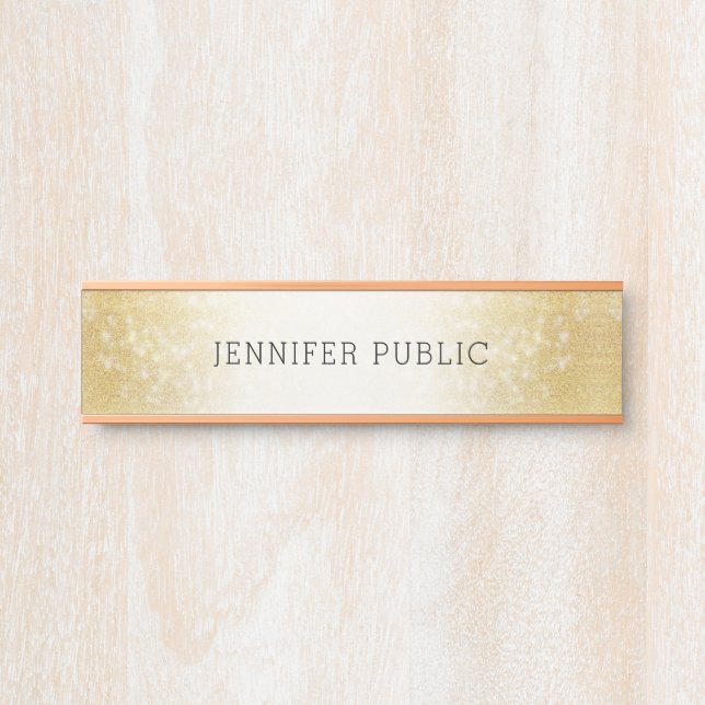 Trendy Gold Glitter Simple Modern Elegant Template Door Sign (Front)